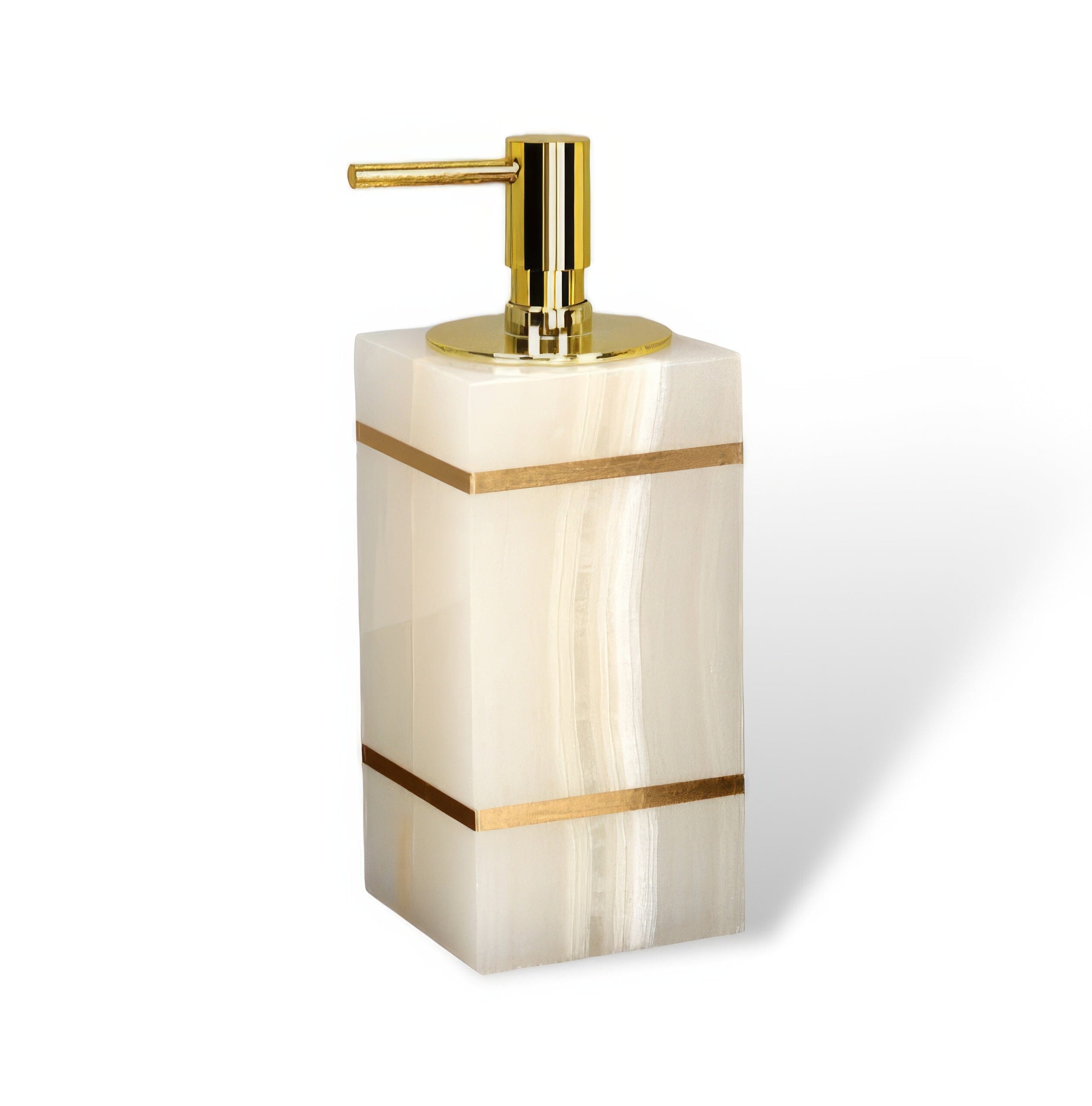Ensemble de salle de bain aspect marbre en résine avec accents dorés, distributeur de savon, coupelle et gobelet