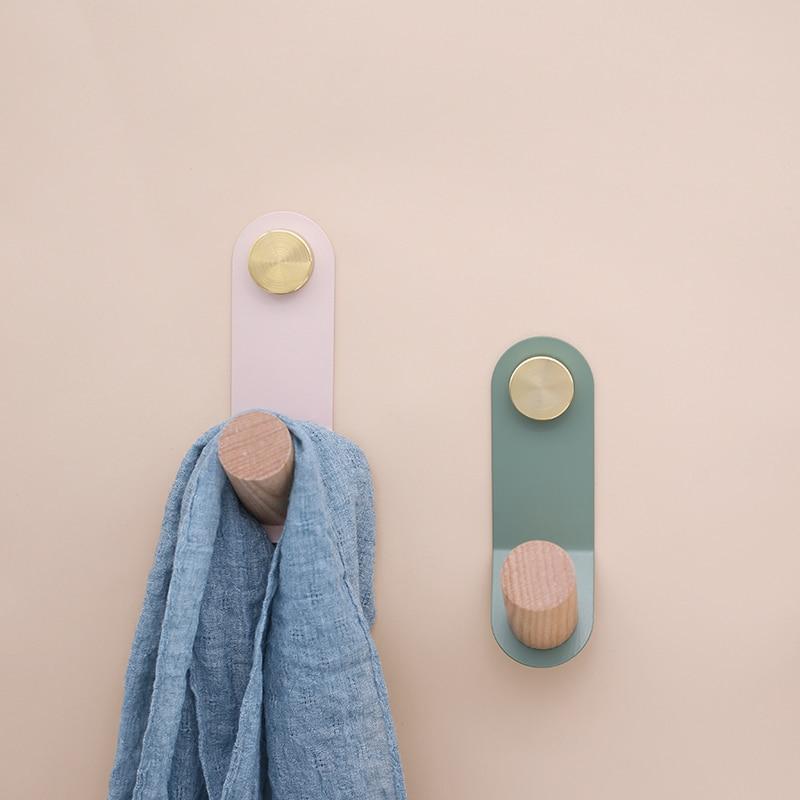ScandiHook – Minimalist Pastel Wall Hook with Oak Wood & Brass Accent