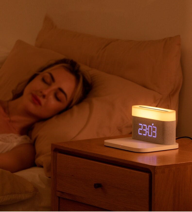 TriGlow – Multifunctional Wireless Charger with Alarm Clock and LED Table Lamp for Modern Efficiency