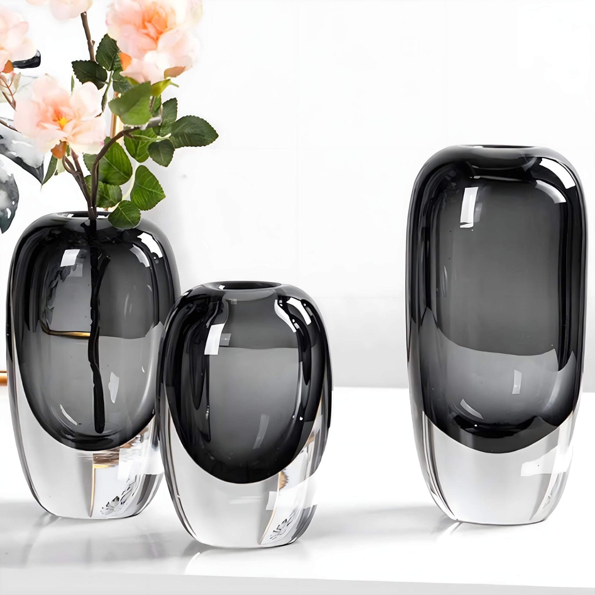 Two-Tone Smoky Glass Sculpture Vase for Living Room and Sideboard