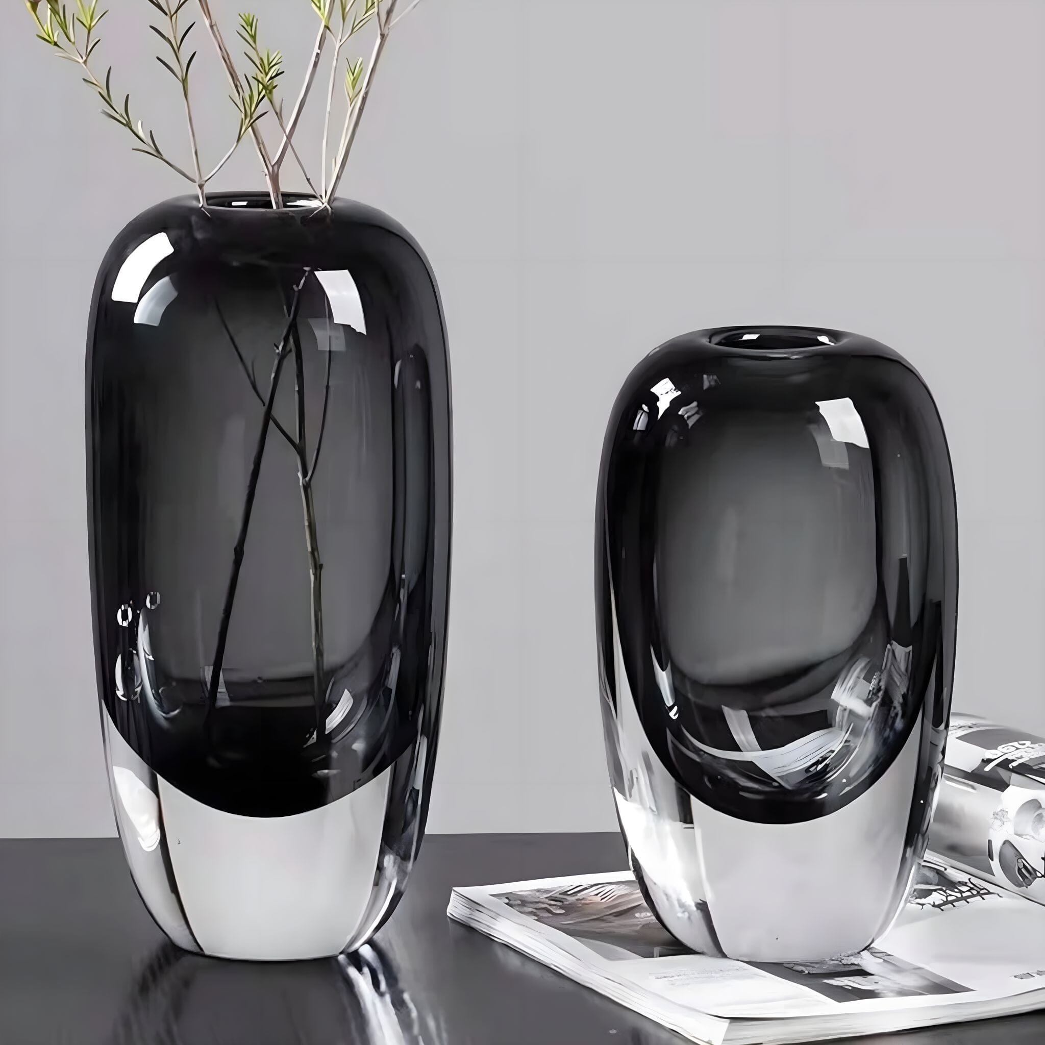 Two-Tone Smoky Glass Sculpture Vase for Living Room and Sideboard