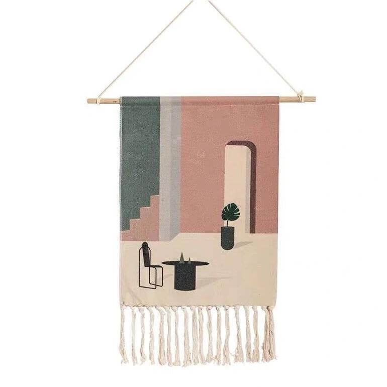 BohoWeave – Handwoven Cotton Wall Tapestry with Geometric Design