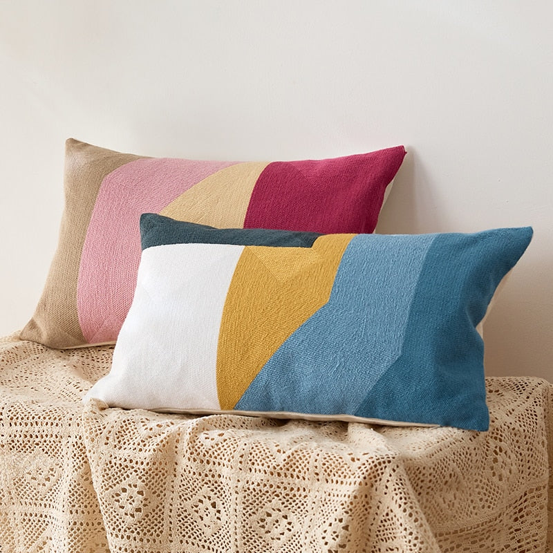 Sunset Modern Geometric Lumbar Pillow Cover
