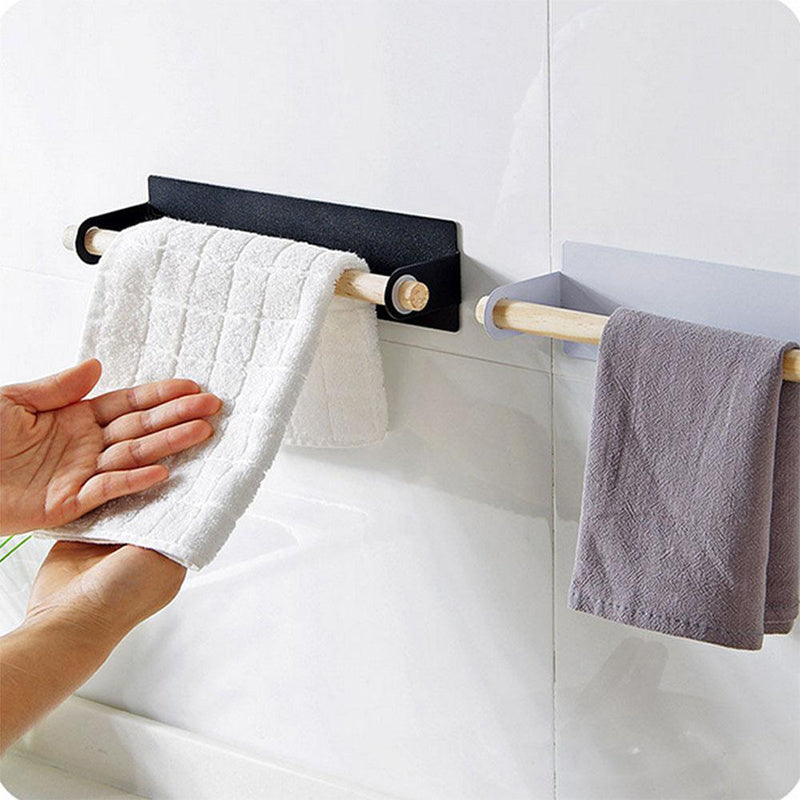 GripWood – Self-Adhesive Towel Holder with Wooden Rod for Stylish Storage