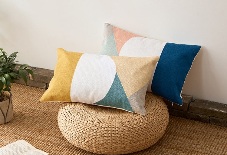 Sunset Modern Geometric Lumbar Pillow Cover