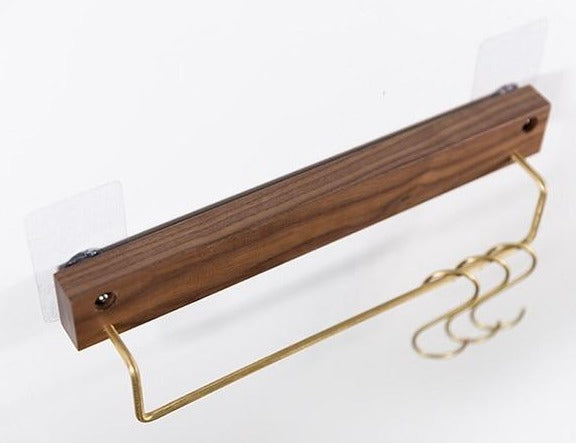 WoodCraft – Elegant Beech Wood Towel Rack with Brass Accents