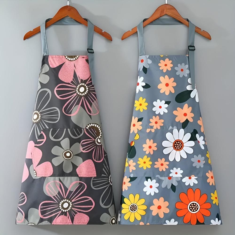 Fleurique Luxe Kitchen Apron – Coated Cotton with Vintage Floral Print for a Stylish Kitchen Experience
