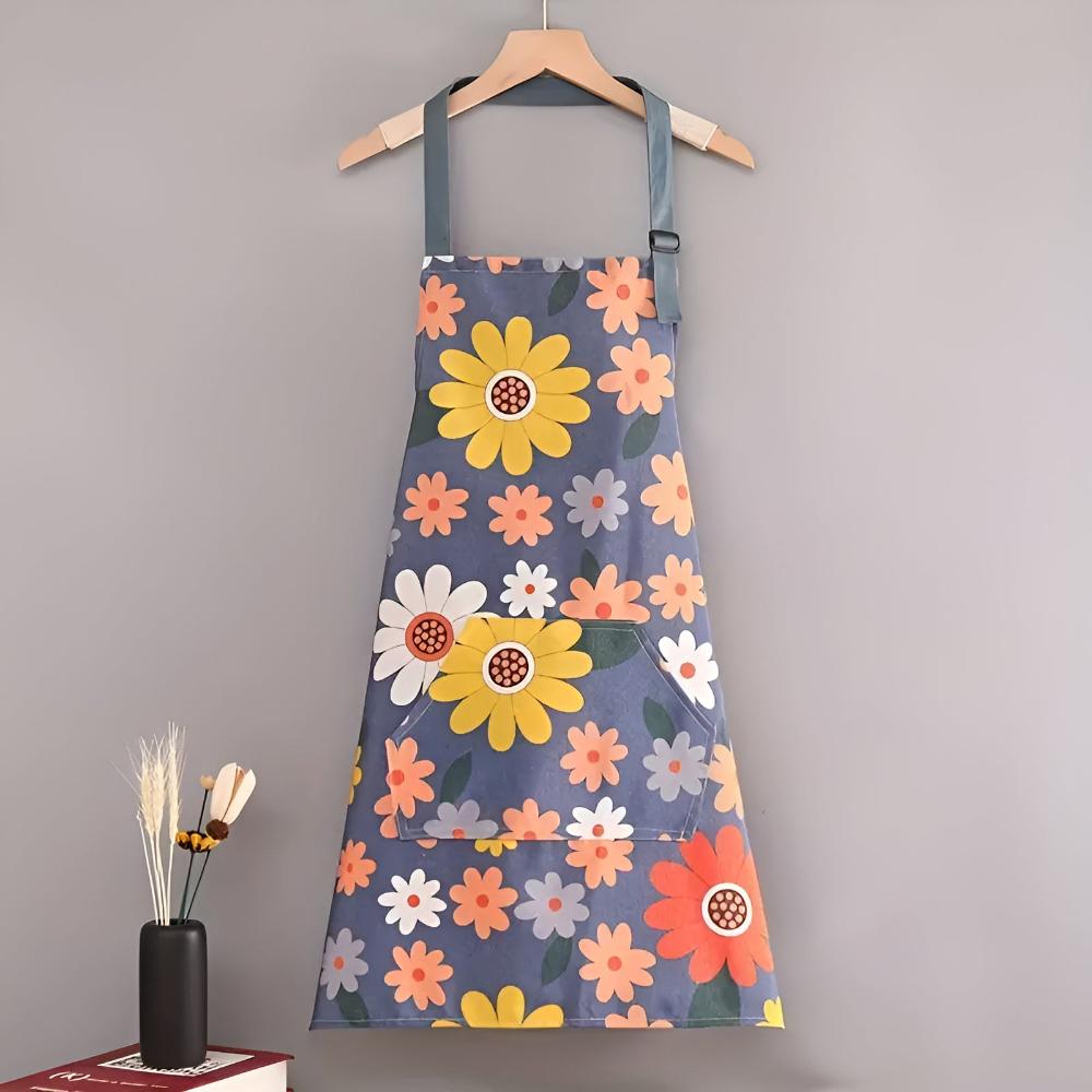 Fleurique Luxe Kitchen Apron – Coated Cotton with Vintage Floral Print for a Stylish Kitchen Experience