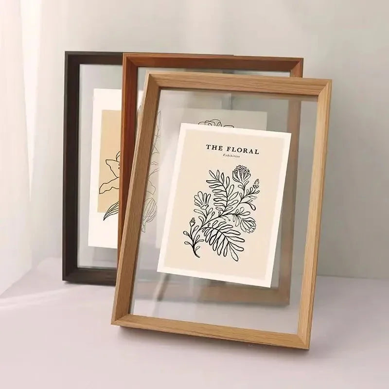 Wooden Floating Photo Frame with Glass on Both Sides for Art and Posters