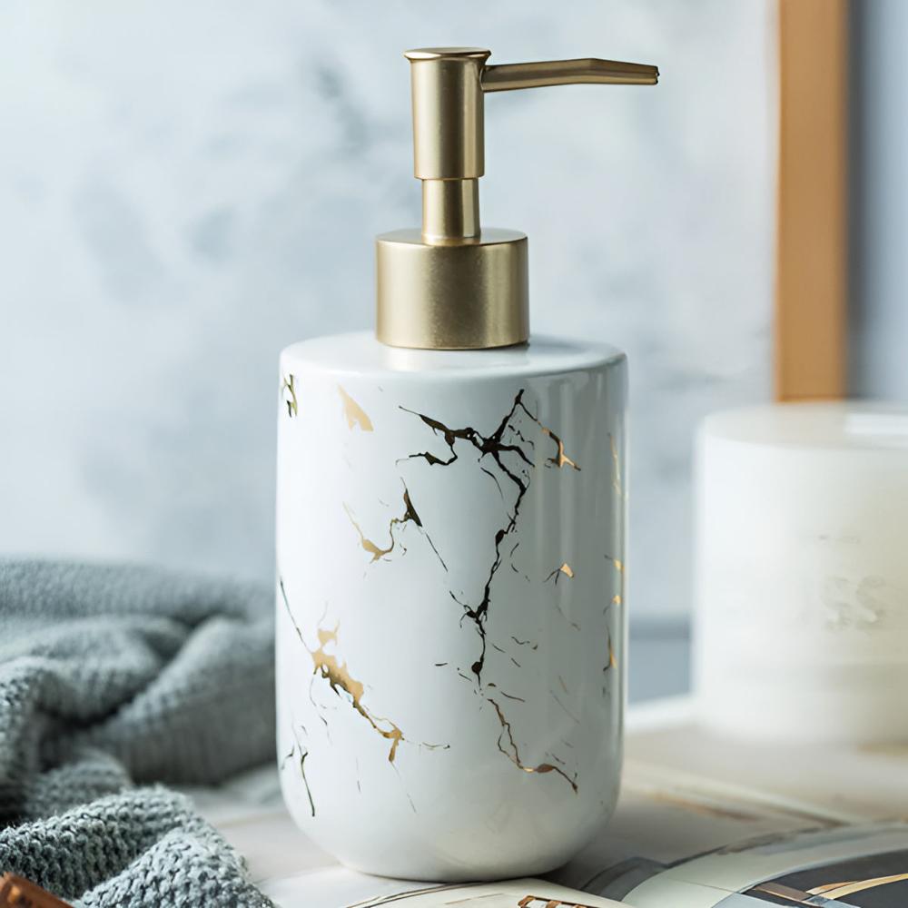 Marbella Luxe Soap Dispenser – Stylish Marble Look with Golden Accents for an Elegant Interior