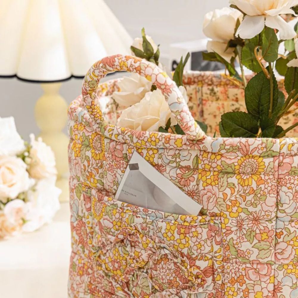 Fleurique Elegant Canvas Storage Basket – with Romantic Floral Pattern for a Stylish Interior