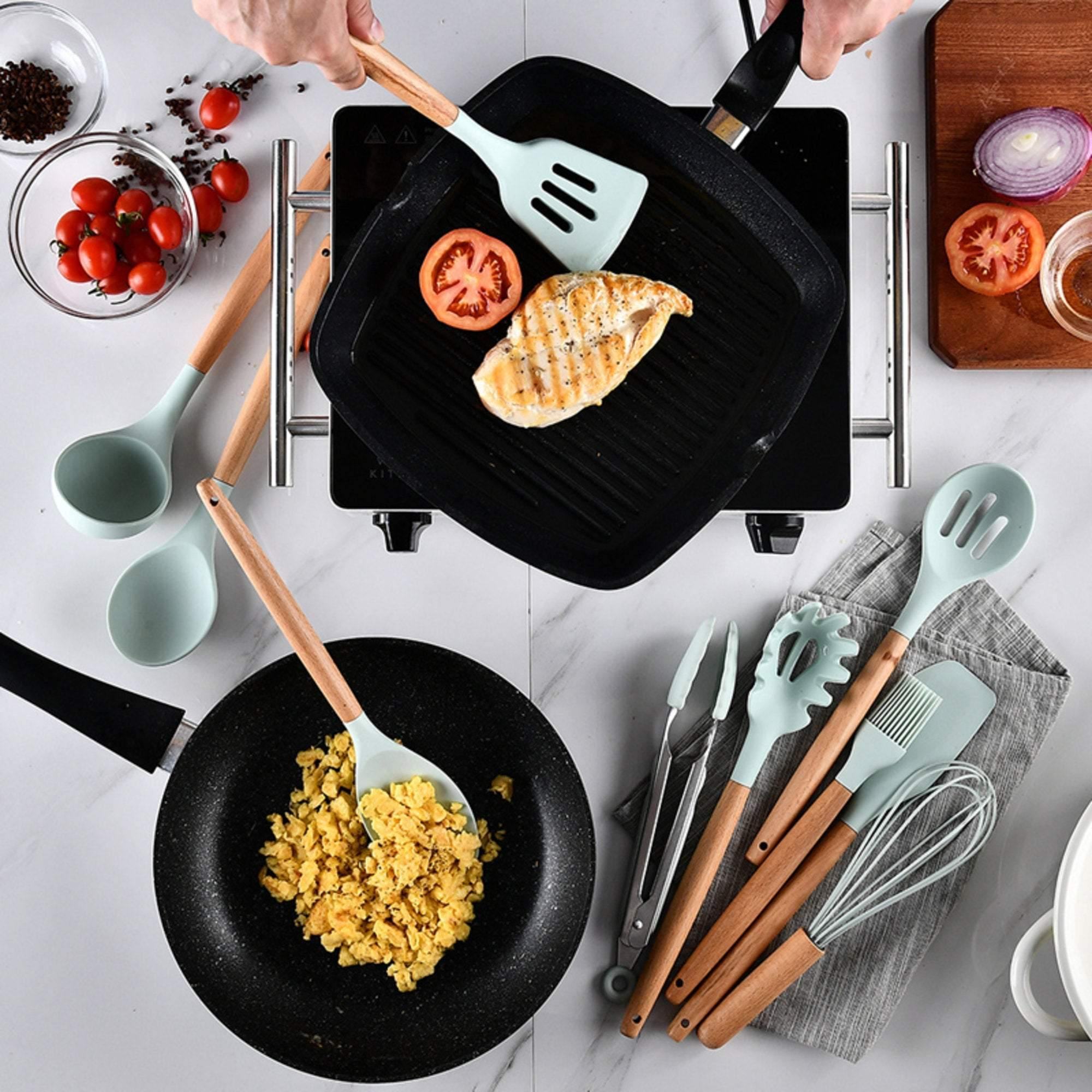 ChefMate – Veelzijdige Siliconen Kookgerei Set met Houten Handgrepen