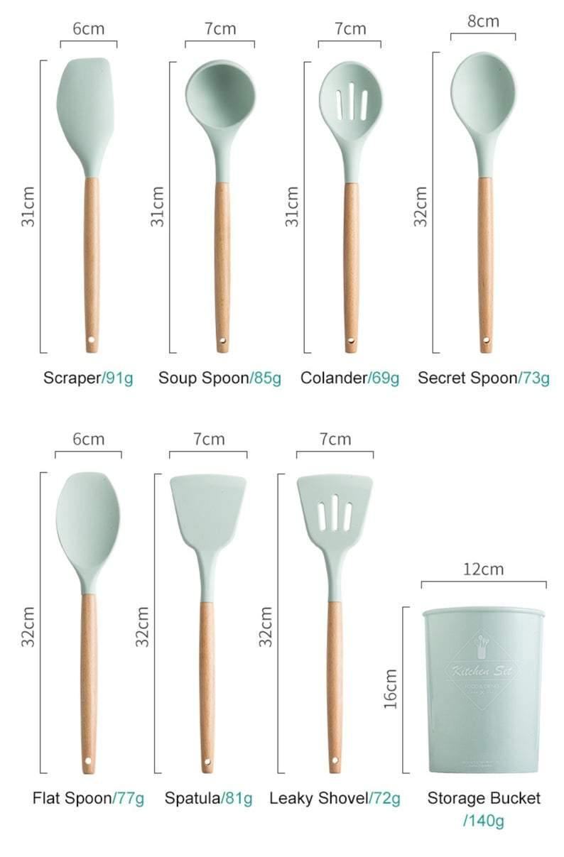 ChefMate – Veelzijdige Siliconen Kookgerei Set met Houten Handgrepen