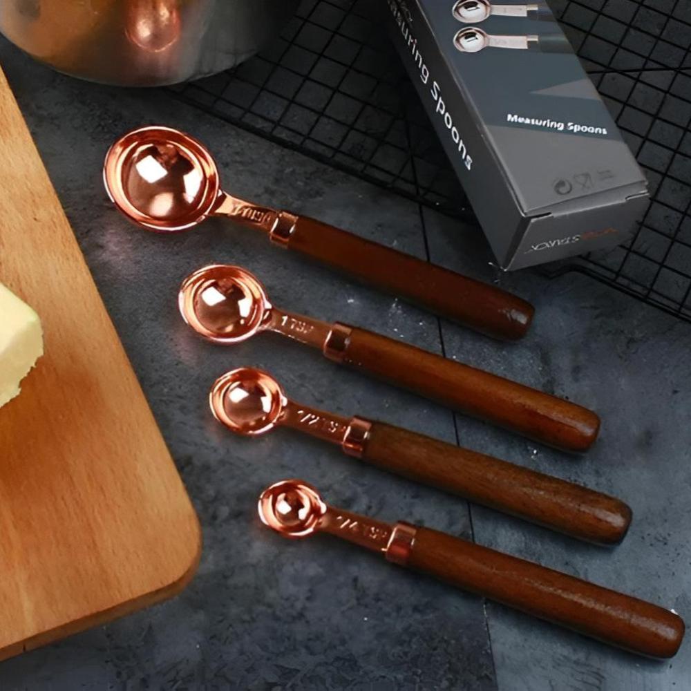 CopperLuxe – Stylish Stainless Steel Measuring Cups & Spoons with Wooden Handle