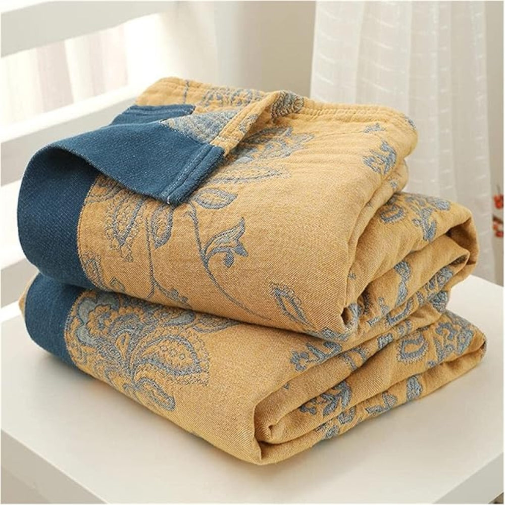 Blossom Haven – Luxe Cotton Blanket with Five-Layer Mesh Structure