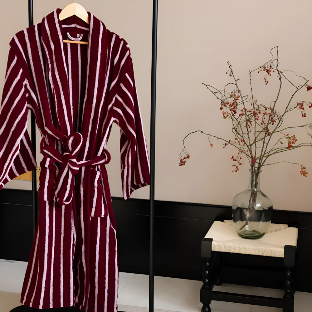 VelvetDawn – Elegante Badjas van Luxe Katoen met Tijdloze Streepdetails
