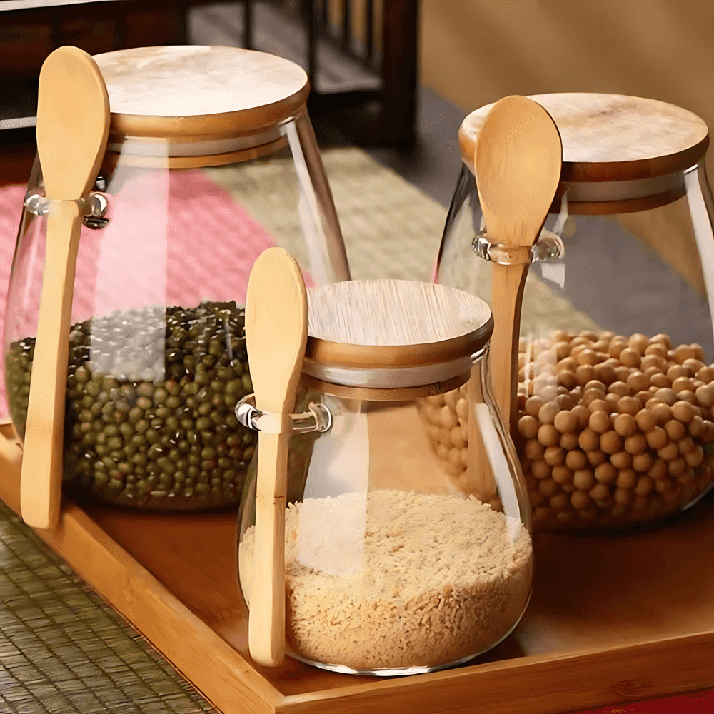 Bambura Luxe Storage Jar – Stylish Glass Jar with Bamboo Lid for a Natural Kitchen Look