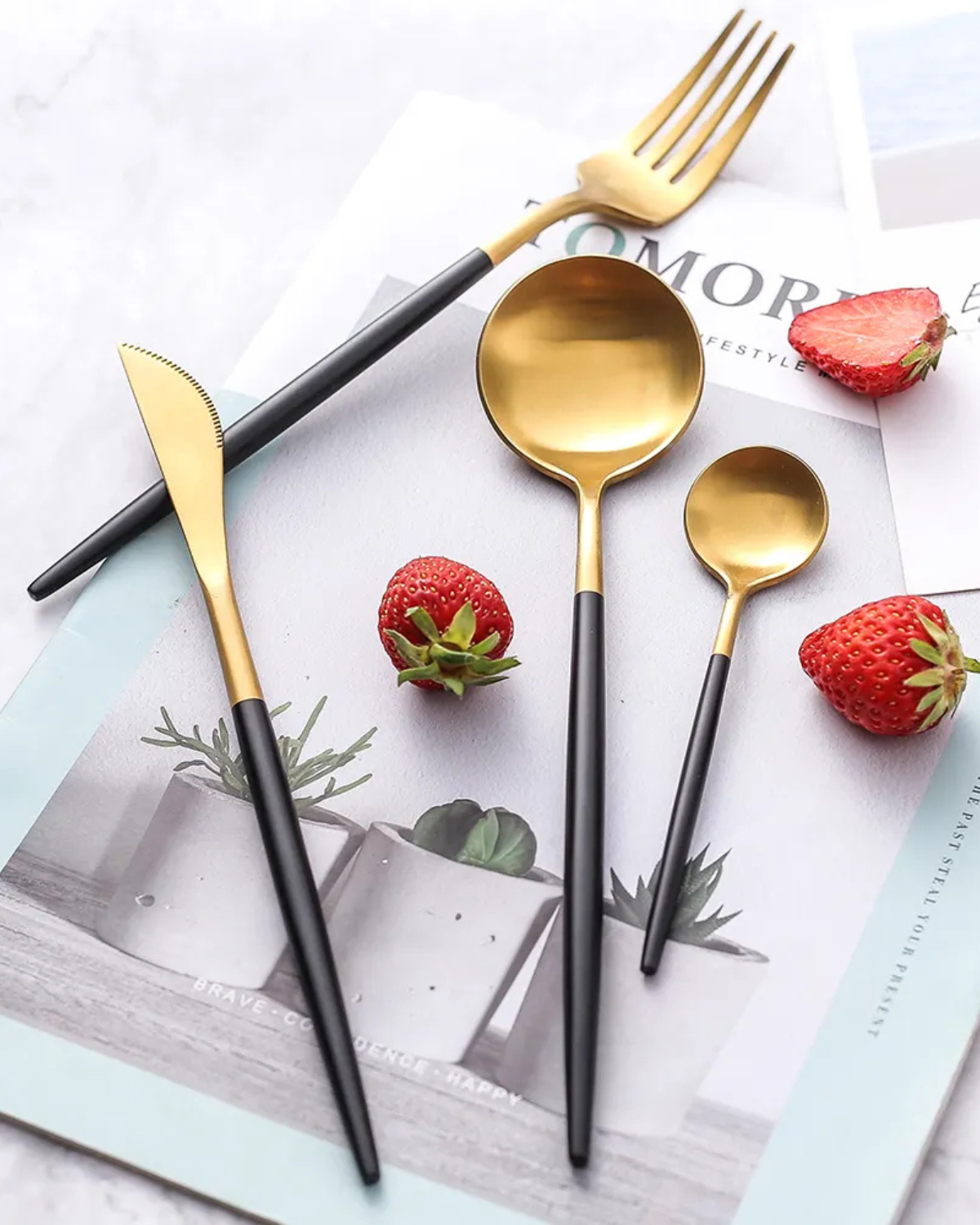La Lumine – Luxury Cutlery Set with Gold Accents & Matte Black Handles