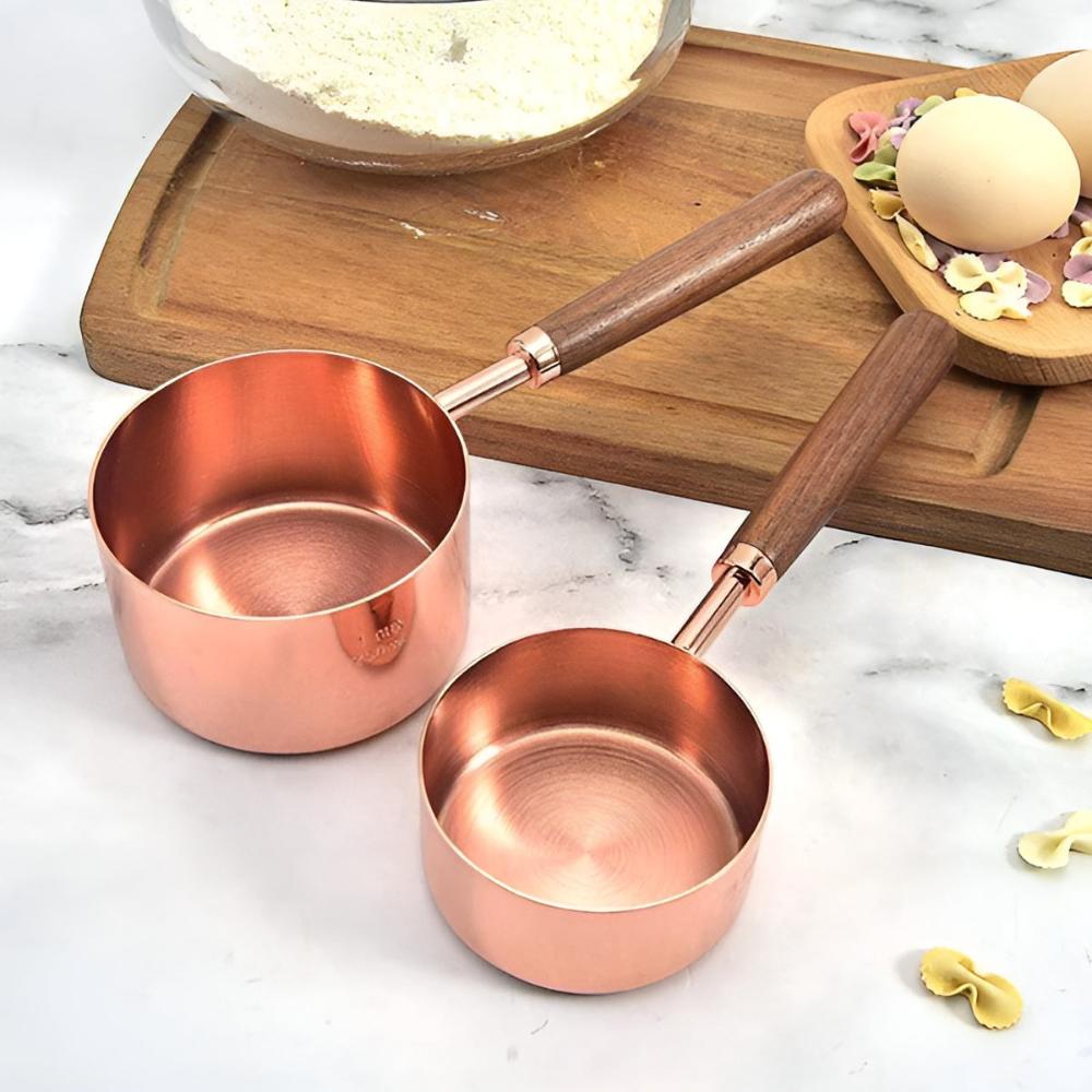 CopperLuxe – Stylish Stainless Steel Measuring Cups & Spoons with Wooden Handle