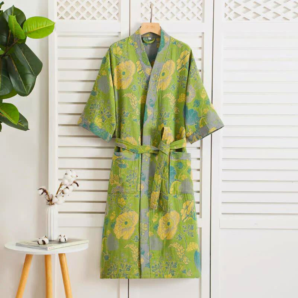 BloomEase – Verfijnde Katoenen Kimono met Delicate Bloemenpracht voor een Ontspannen Leefmoment
