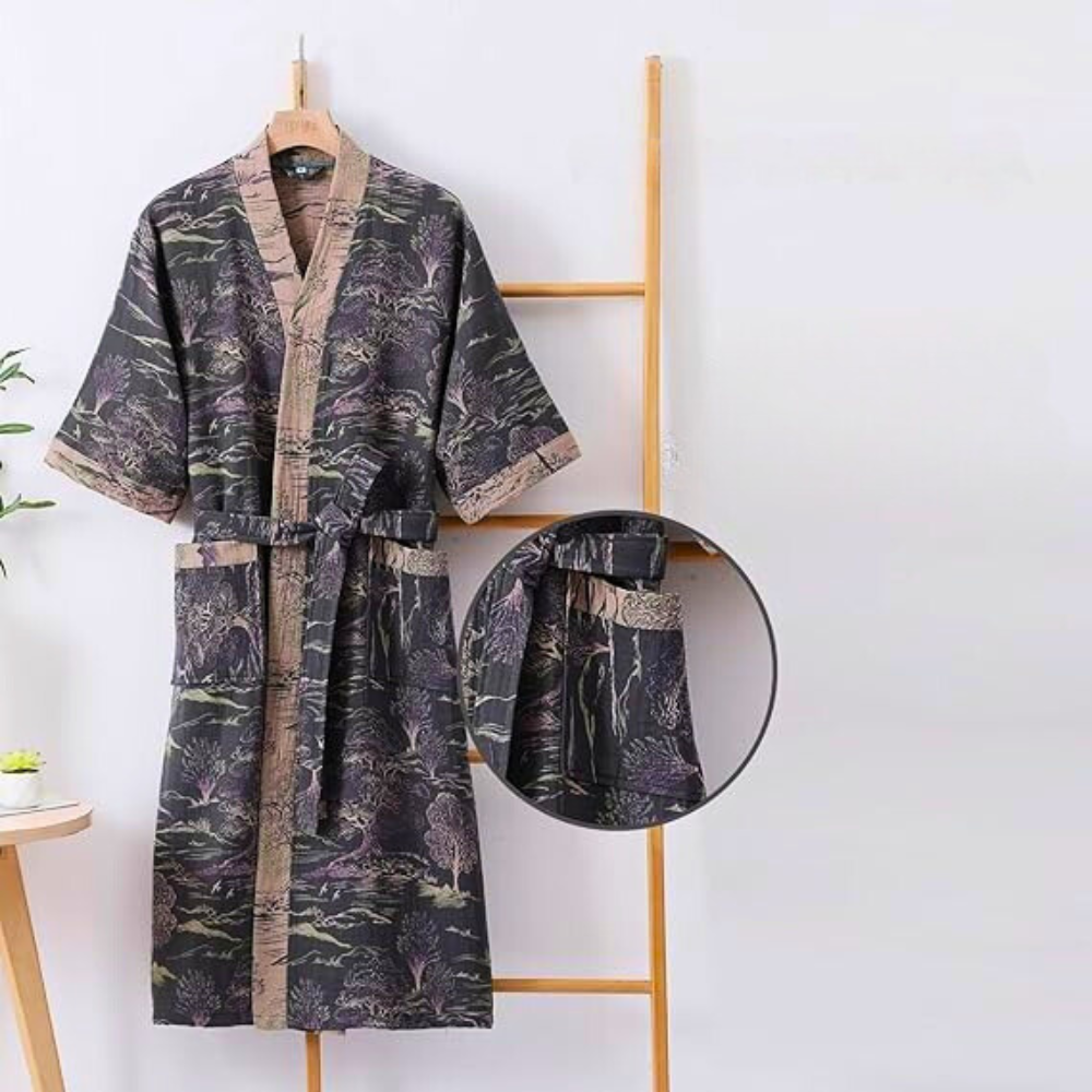 SereniLoom – Zachte Luxe Kimono Badjas van Ademend Katoen voor Stijlvol Thuisontspannen