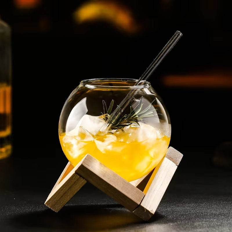 Lunara Sphere Glass – Elegant Design with Wooden Base for a Modern Table Style