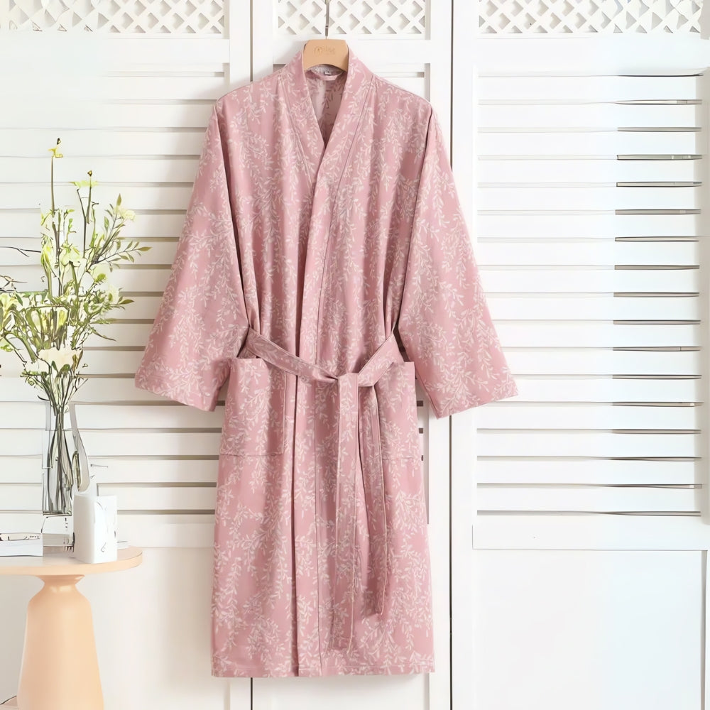 VeluSage – Verfijnde Katoenen Badjas met Jacquard Detail voor Pure Ontspanning