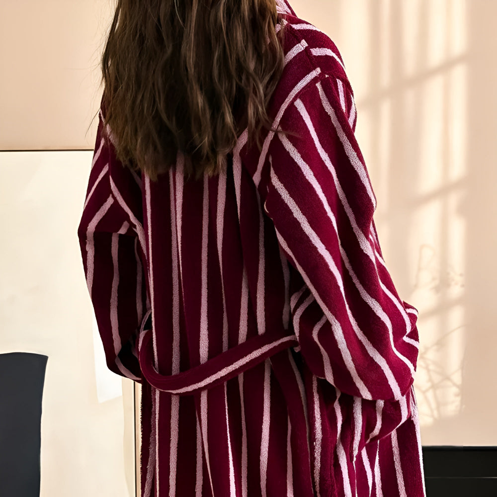 VelvetDawn – Elegante Badjas van Luxe Katoen met Tijdloze Streepdetails