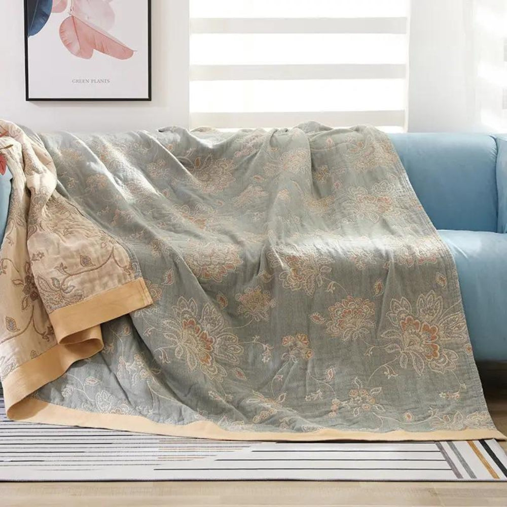 Blossom Haven – Luxe Cotton Blanket with Five-Layer Mesh Structure