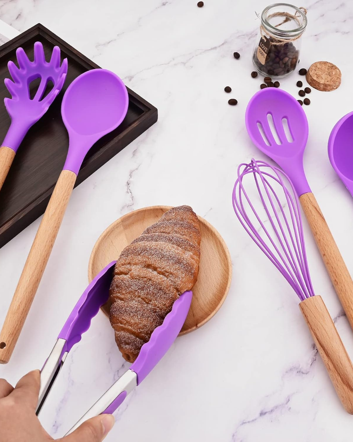 Naturéa – Eco-friendly Silicone Kitchen Set with Bamboo Handles (12-piece)