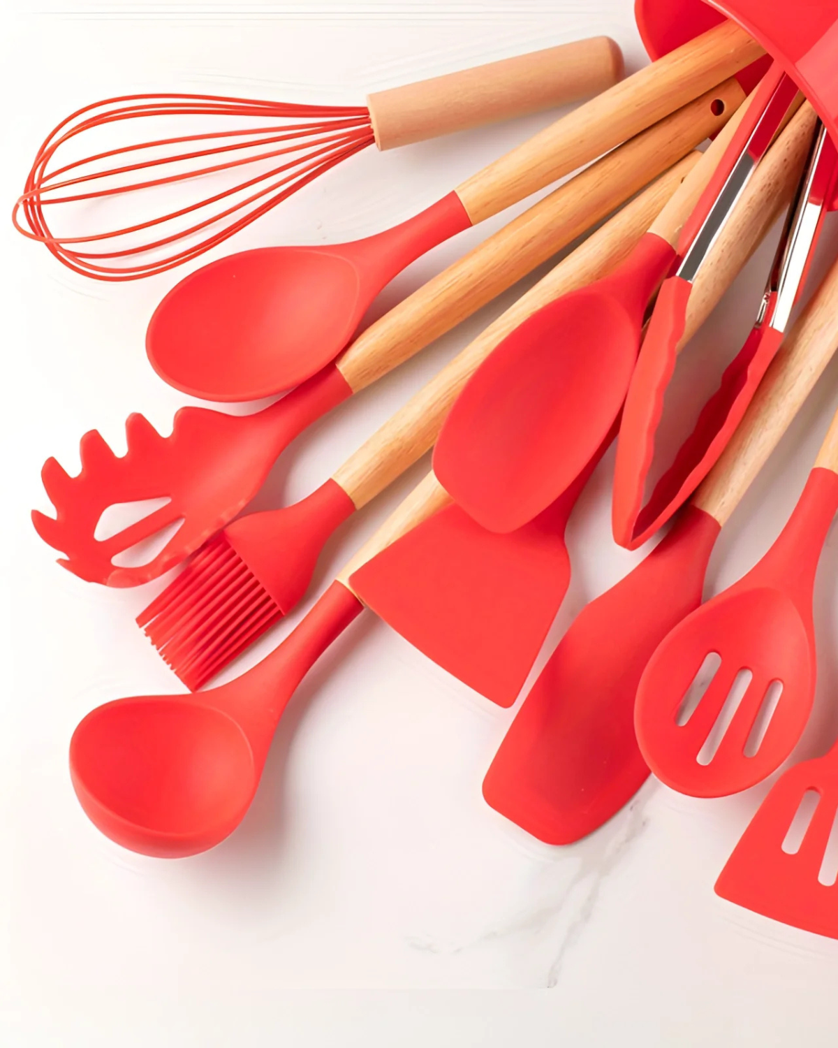 Naturéa – Eco-friendly Silicone Kitchen Set with Bamboo Handles (12-piece)