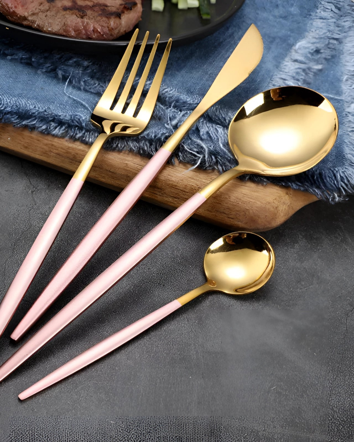 La Lumine – Luxury Cutlery Set with Gold Accents & Matte Black Handles