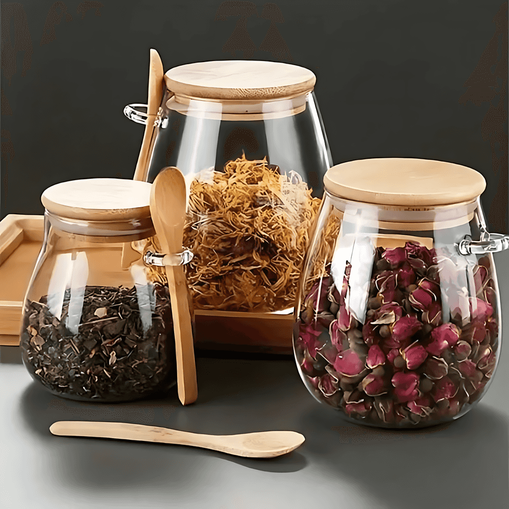 Bambura Luxe Storage Jar – Stylish Glass Jar with Bamboo Lid for a Natural Kitchen Look