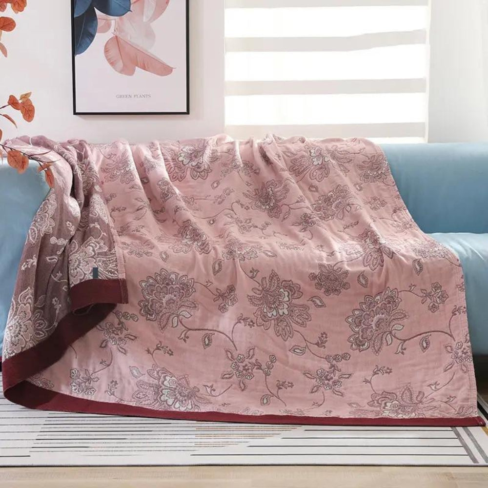 Blossom Haven – Luxe Cotton Blanket with Five-Layer Mesh Structure