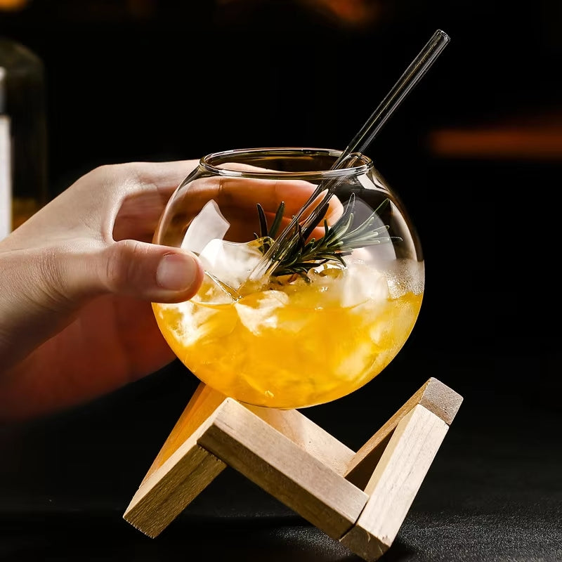 Lunara Sphere Glass – Elegant Design with Wooden Base for a Modern Table Style