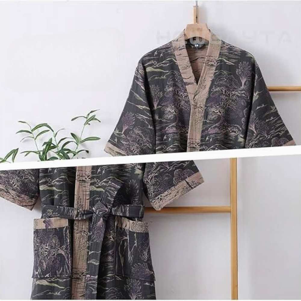 SereniLoom – Zachte Luxe Kimono Badjas van Ademend Katoen voor Stijlvol Thuisontspannen