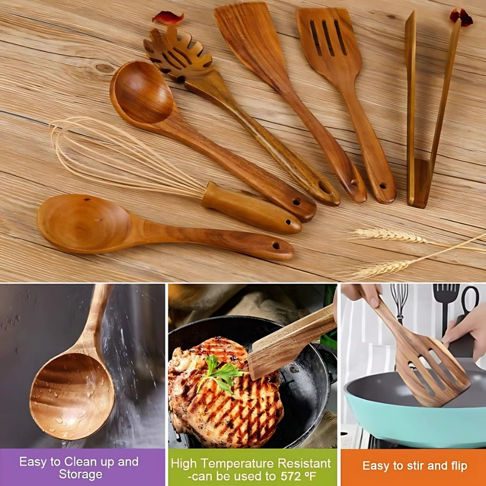 TeakMaster – Luxury Wooden Kitchen Utensil Set for Ultimate Cooking Convenience (7-piece)