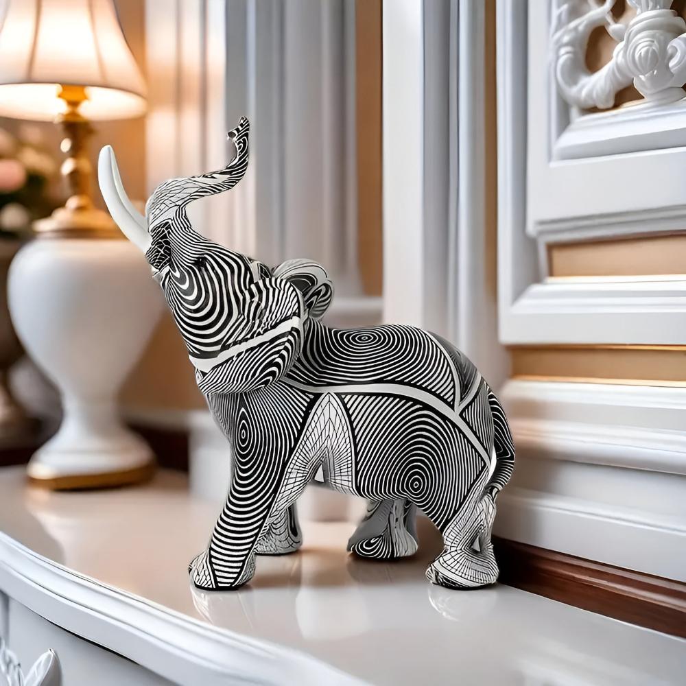 Elysian Elephant – Artistic Black and White Spiral Figurine for a Stylish Interior