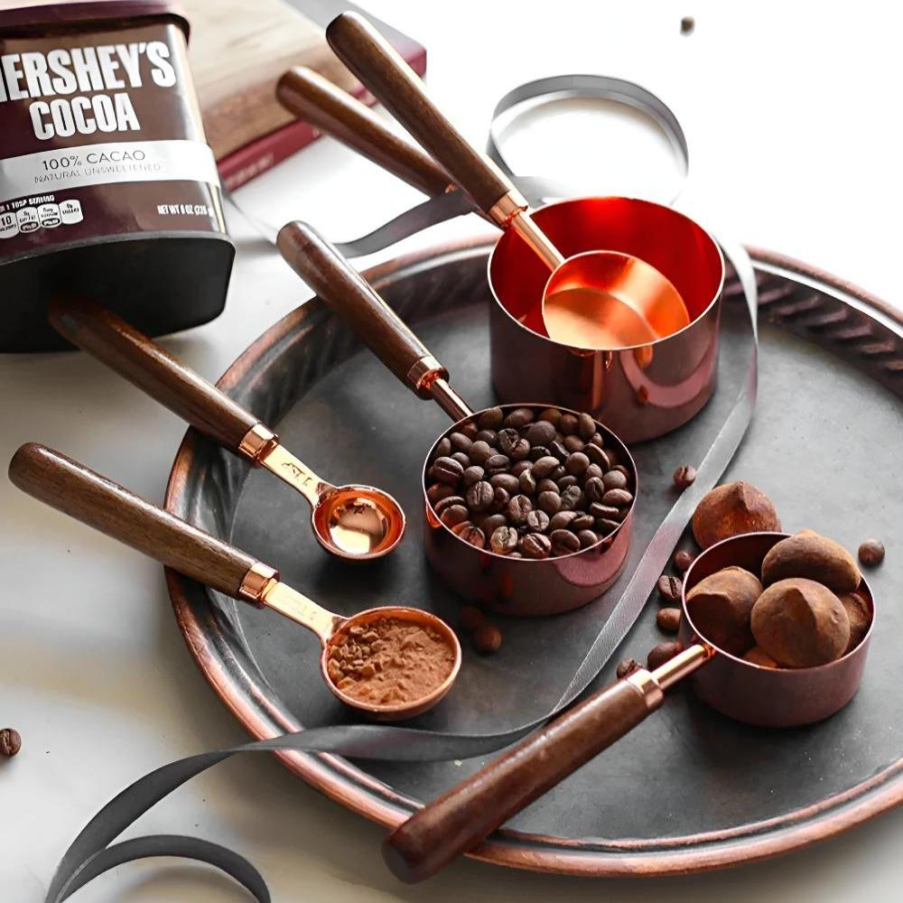 CopperLuxe – Stylish Stainless Steel Measuring Cups & Spoons with Wooden Handle