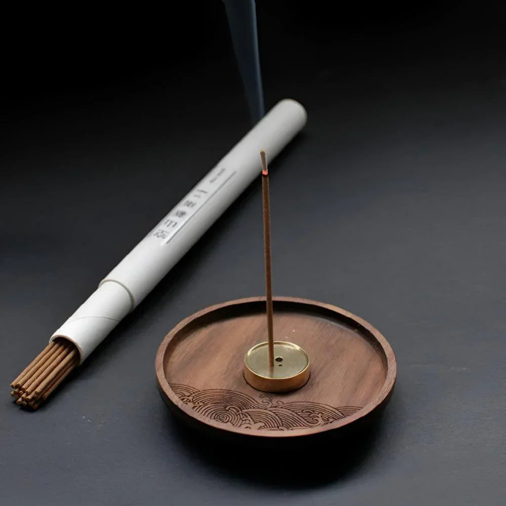 Porte-Encens en Bois avec Insert en Cuivre et Coupelle à Cendres pour Méditation