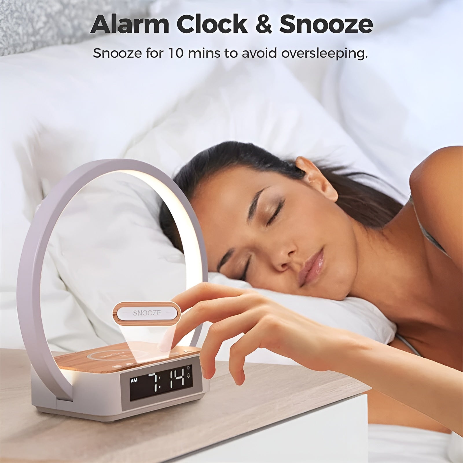 NovaGlow – Stylish Table Lamp with Wireless Charging and Alarm Clock Function