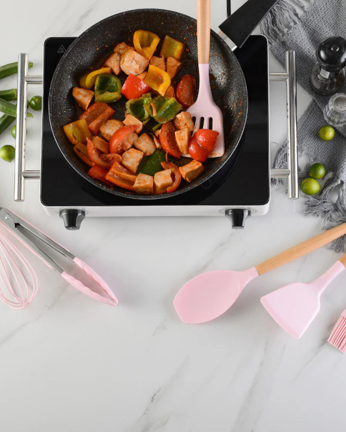 Naturéa – Eco-friendly Silicone Kitchen Set with Bamboo Handles (12-piece)