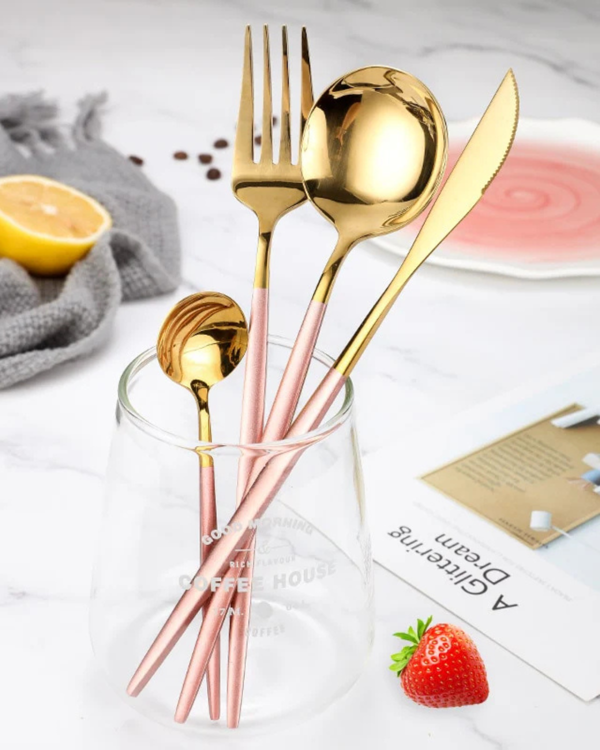 La Lumine – Luxury Cutlery Set with Gold Accents & Matte Black Handles