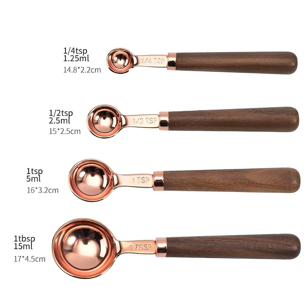 CopperLuxe – Stylish Stainless Steel Measuring Cups & Spoons with Wooden Handle