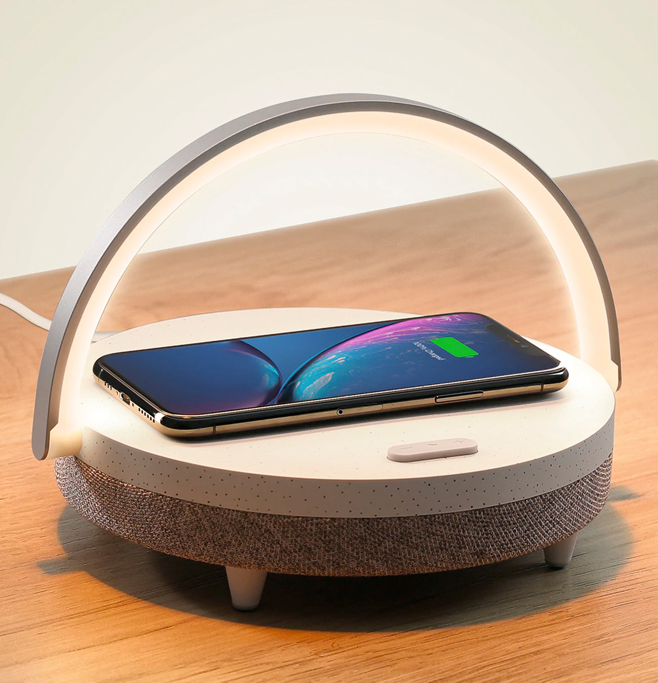 LumeSync – 4-in-1 Dimmable Bed Lamp with Wireless Charger and Bluetooth Speaker
