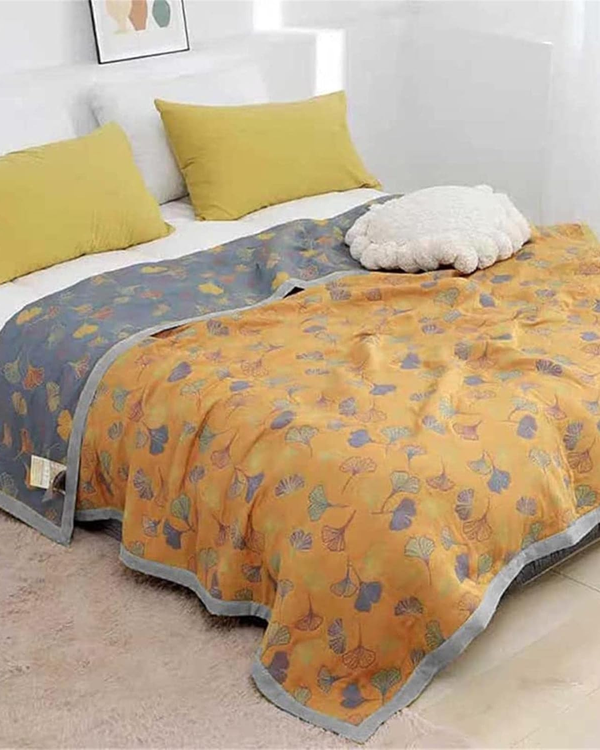 Aurielle – Luxe Cotton Throw with Refined Leaf Pattern for Warmth and Style