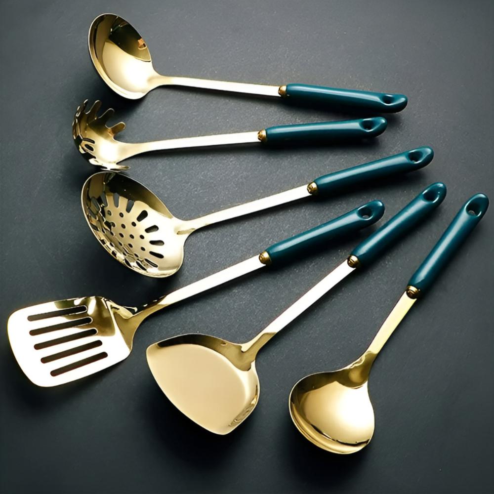 LuxeGold – Elegant RVS Kookgerei Set voor Stijlvol Koken en Serveren