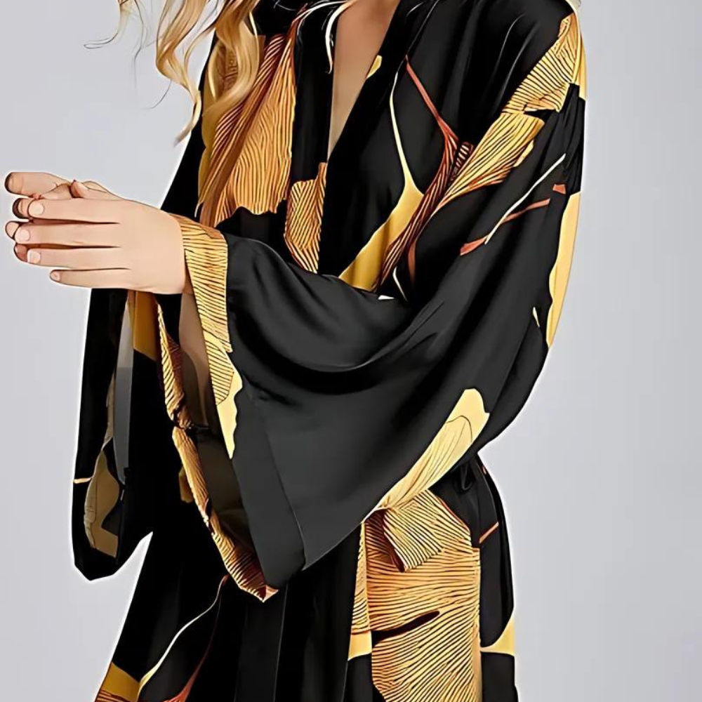 VelvetAura – Elegant Lichtgewicht Badjas met Gouden Accenten voor Stijlvol Ontspannen
