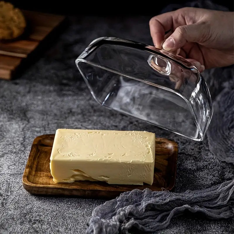 PureServe – Wooden and Glass Butter Dish for an Elegant Table Presentation