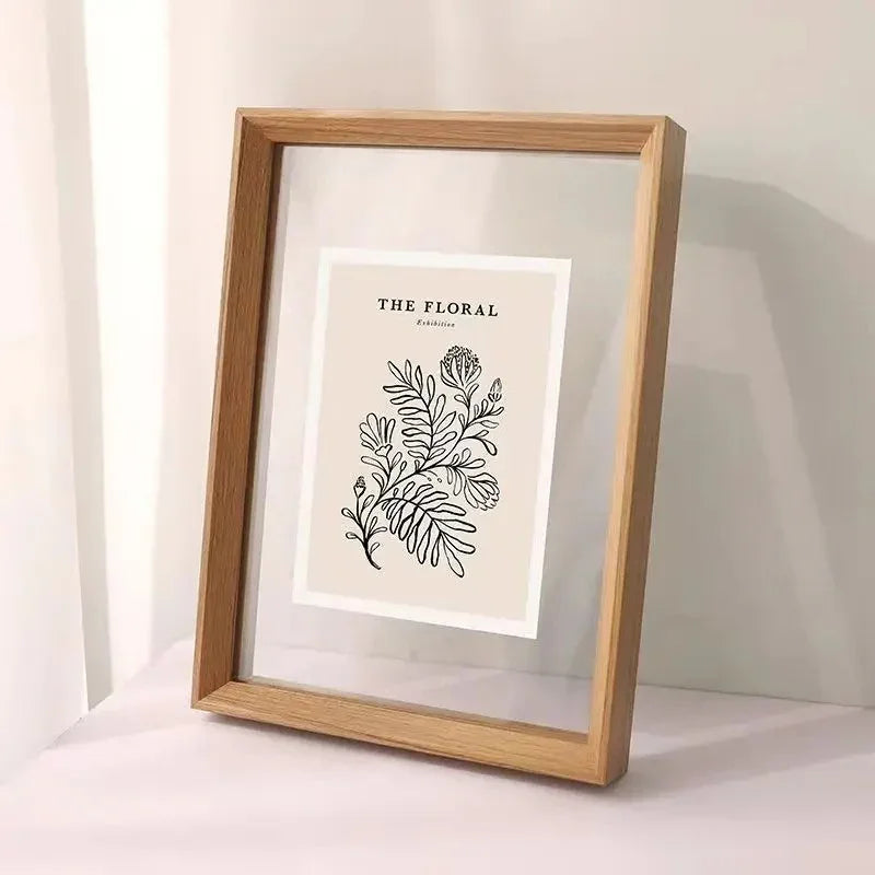Wooden Floating Photo Frame with Glass on Both Sides for Art and Posters